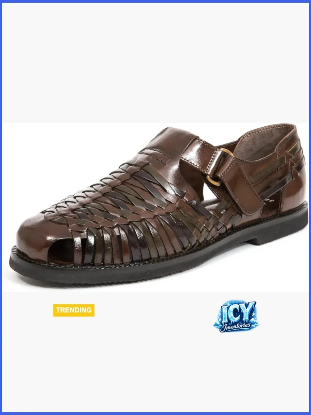 Men's Buffalo Leather Adjustable Sandals with Hook & Loop Closure
